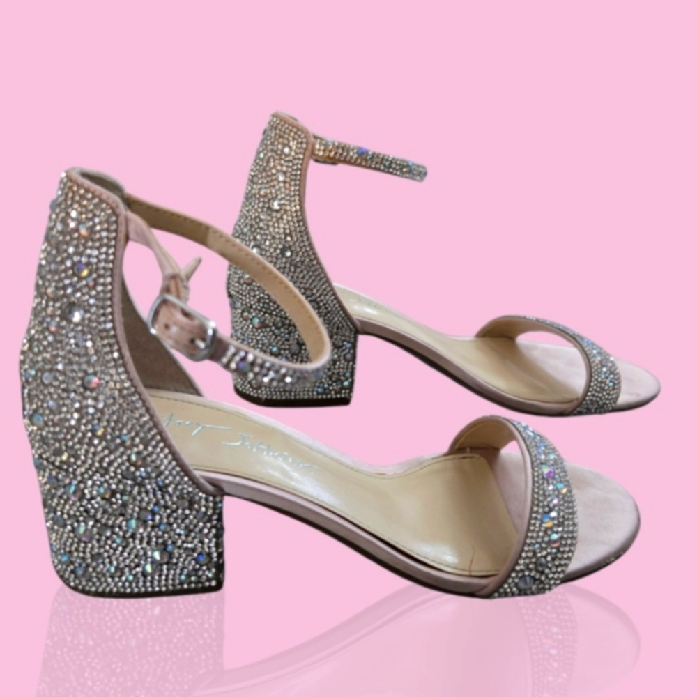 Betsy Johnson Elegant Rhinestone Block Heel Sandals - Picture 1 of 8